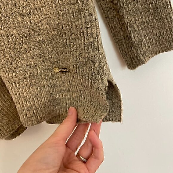 CALVIN KLEIN Beige Tan Black Marled Textured Knit Diamond Cowl Neck Fall Sweater - Picture 5 of 15